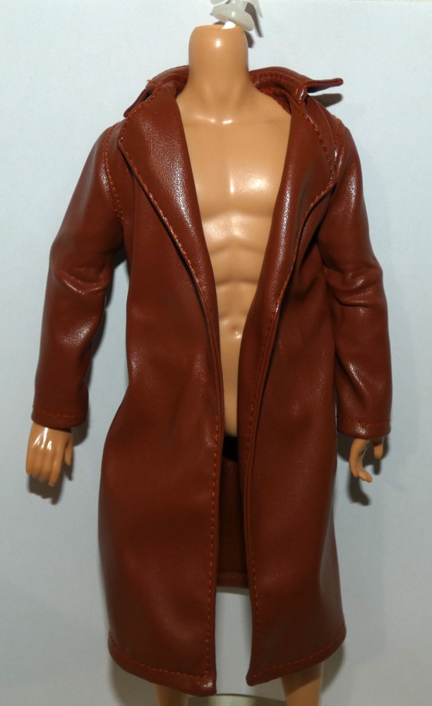 Mattel Ken 15Th Doctor Who Faux Brown Leather Coat Jacket Fashion For Doll