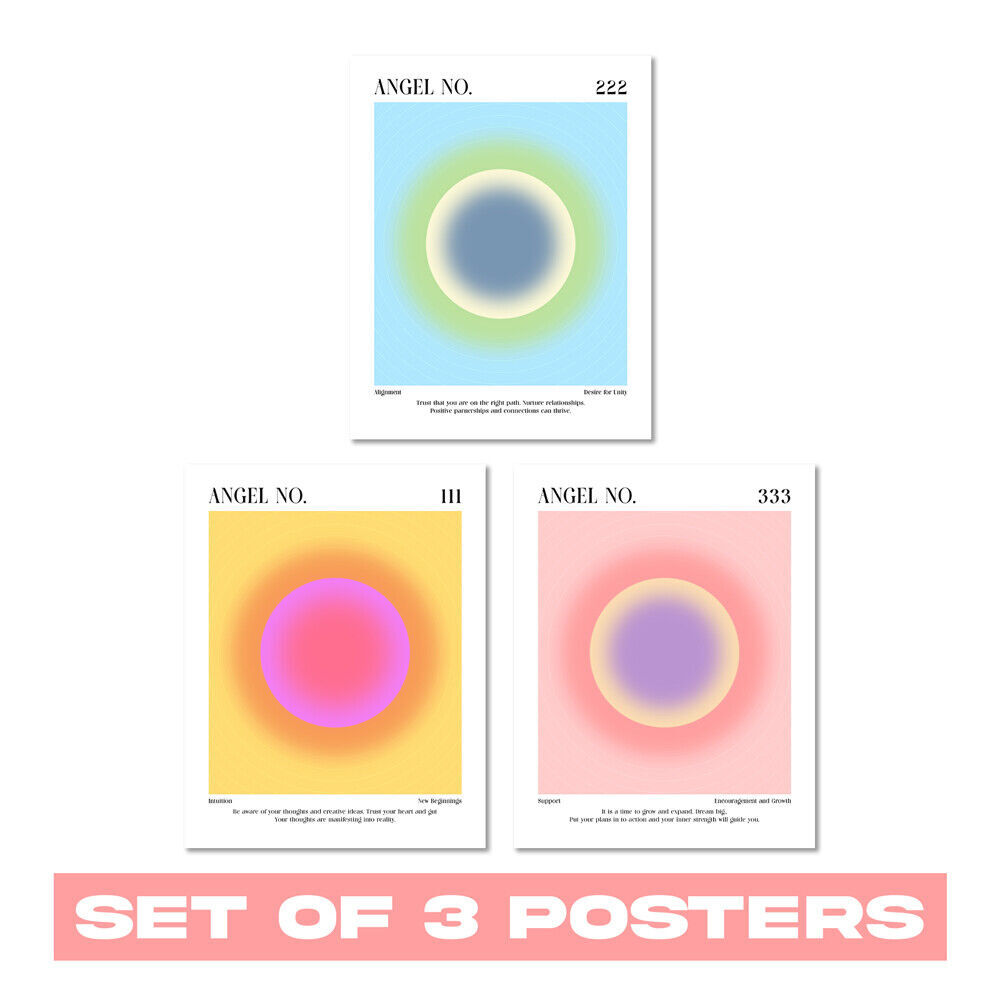 Set of 3 Angel Number Posters for Living Dining Bedroom Wall Decor