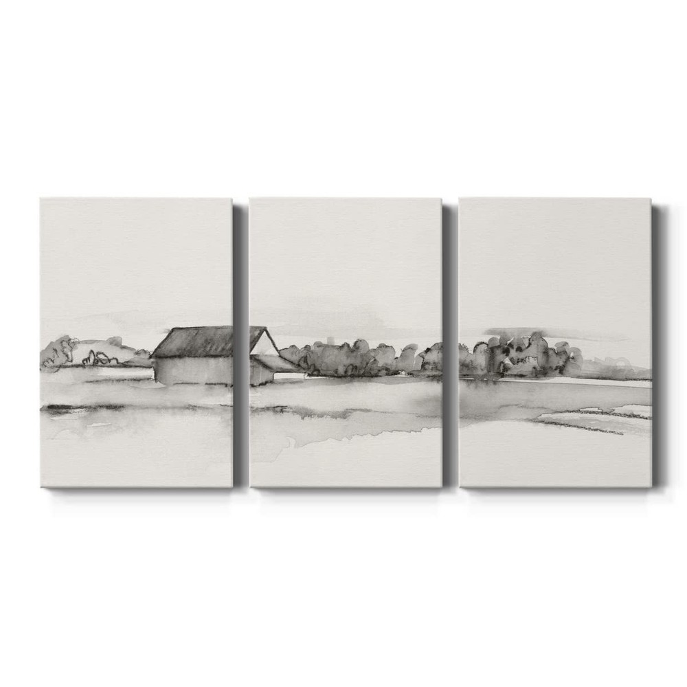 Wyeth Barn I Modern Decoration Landscape Canvas Wall Art 3 Piece Set Black an...