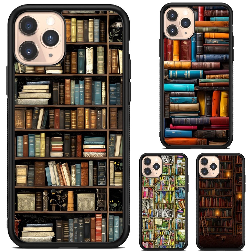 For Apple iPhone Samsung Galaxy Motorola Retro Book Library bookshelf Frame Case