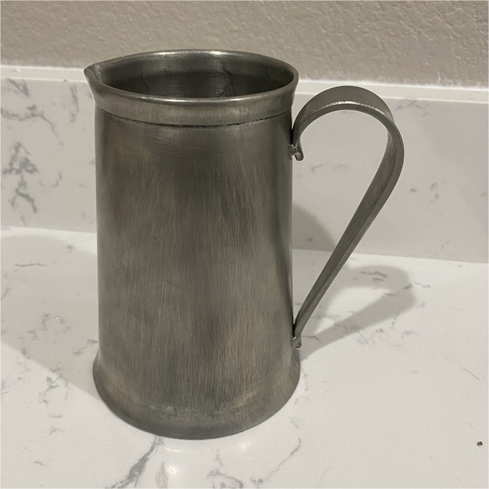 Vintage Pewter Pitcher Jug with Handle 6 Inch Tall Decorative Engraved Base