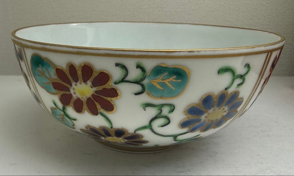 Kyoto Kiyomizu Ware Flower Arabesque Chazuke Tea Bowl 12cm Ceramic Serving Dish