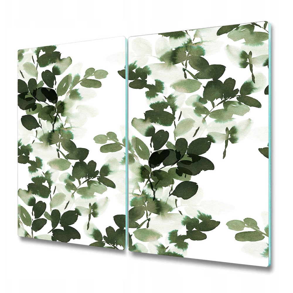 Tempered Glass Bread Board Worktop Saver Green branches green and white 2x30x52