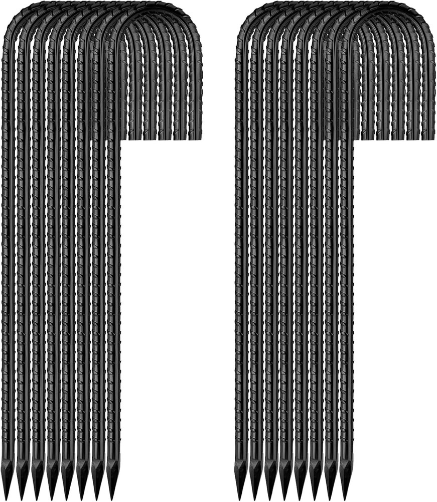 16 Pack 12 Inch Garden Ground Stakes, J Hook Rebar Stakes, Heavy Duty Steel Grou