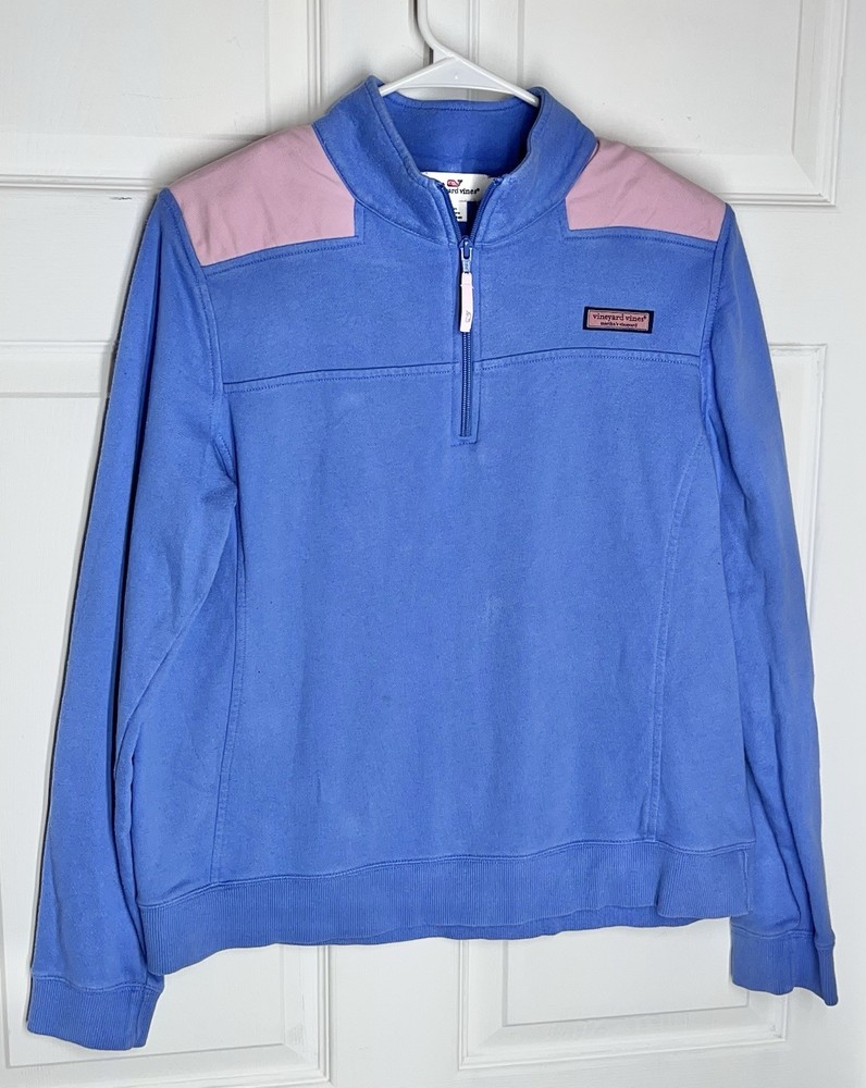 Vineyard Vines L/S Quarter Zip Pullover Cotton Blue & Pink Women’s Size Large