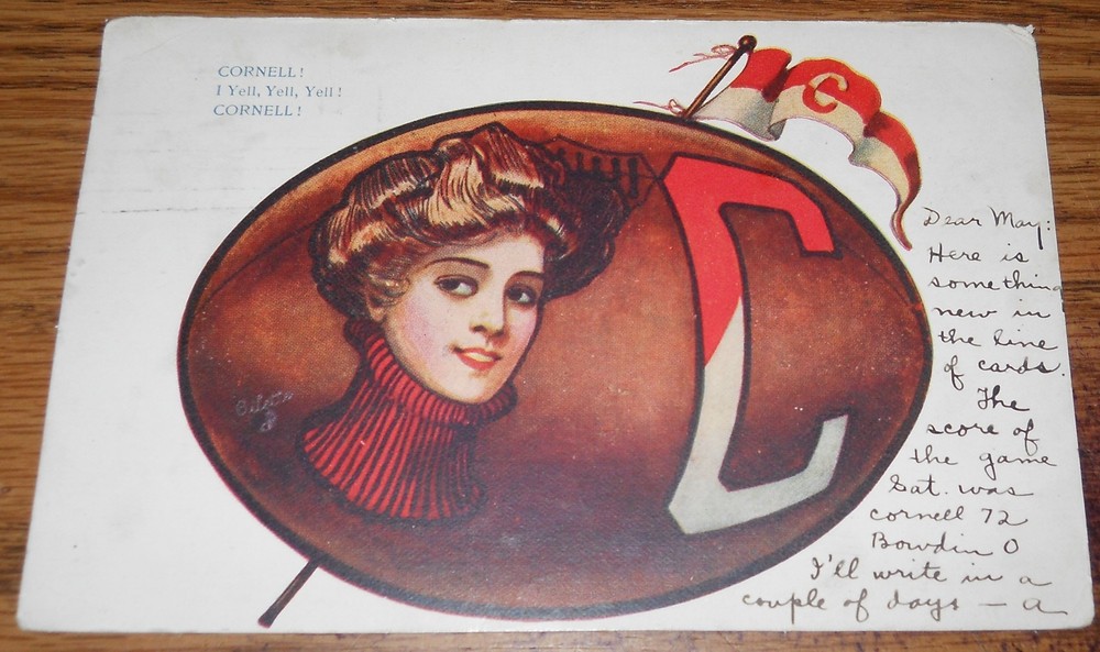 Ithaca NY - CORNELL UNIVERSITY COLLEGE GIRL IN FOOTBALL - Postcard  T2