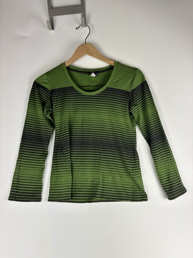 Ibex Merino Wool Top Womens Size XS Striped Long Sleeve Green Base Layer