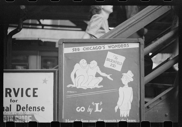 Photo:Chicago Illinois 1941 El Steps Brookfield Zoo Ad Sign