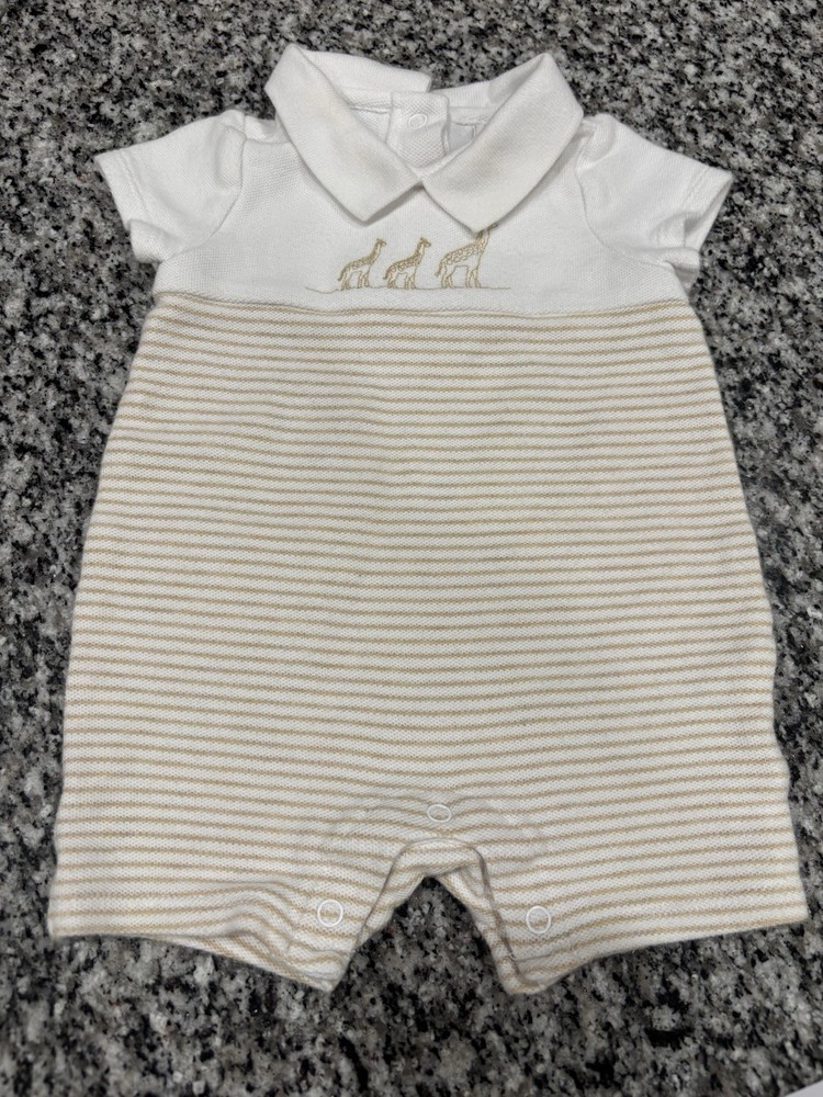 Janie and Jack Baby Boy 0-3 Months Giraffe Embroidery Short Sleeve Neutral
