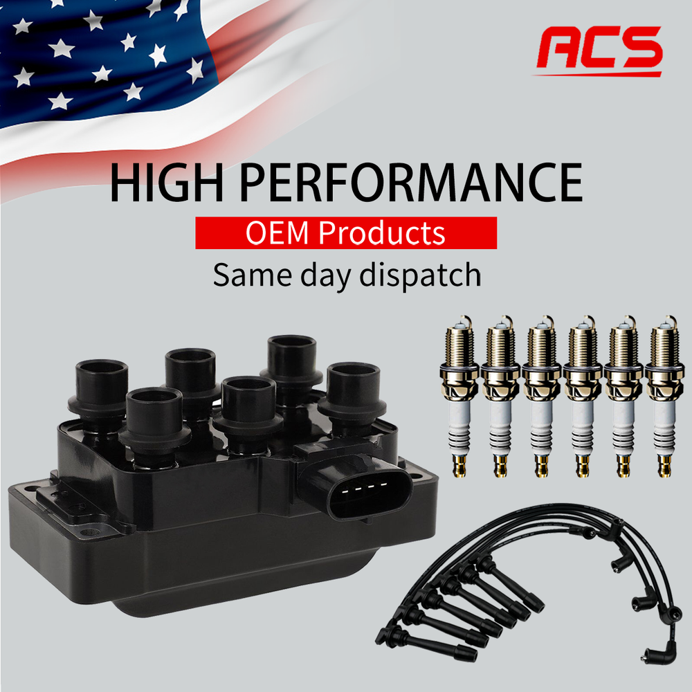 OEM Ignition Coil & 6X Iridium Spark Plugs with Wires for Ford Explorer Mazda FD480  