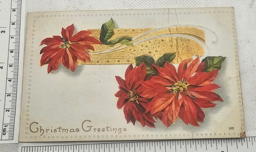 Antique Ephemera Postcard Posted 1916 Embossed Xmas Washington 1c stamp