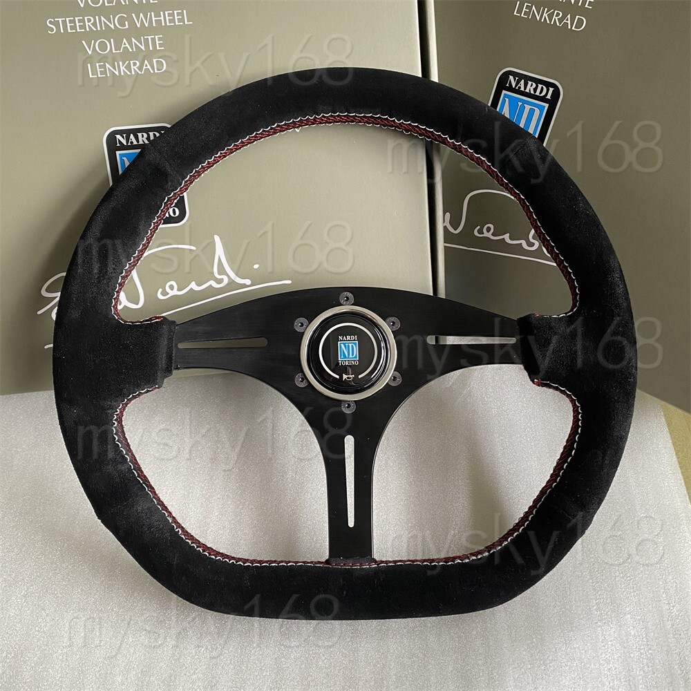 Car Modification D Shape Suede Leather Steering Wheel 14 Inch Racing 340mm