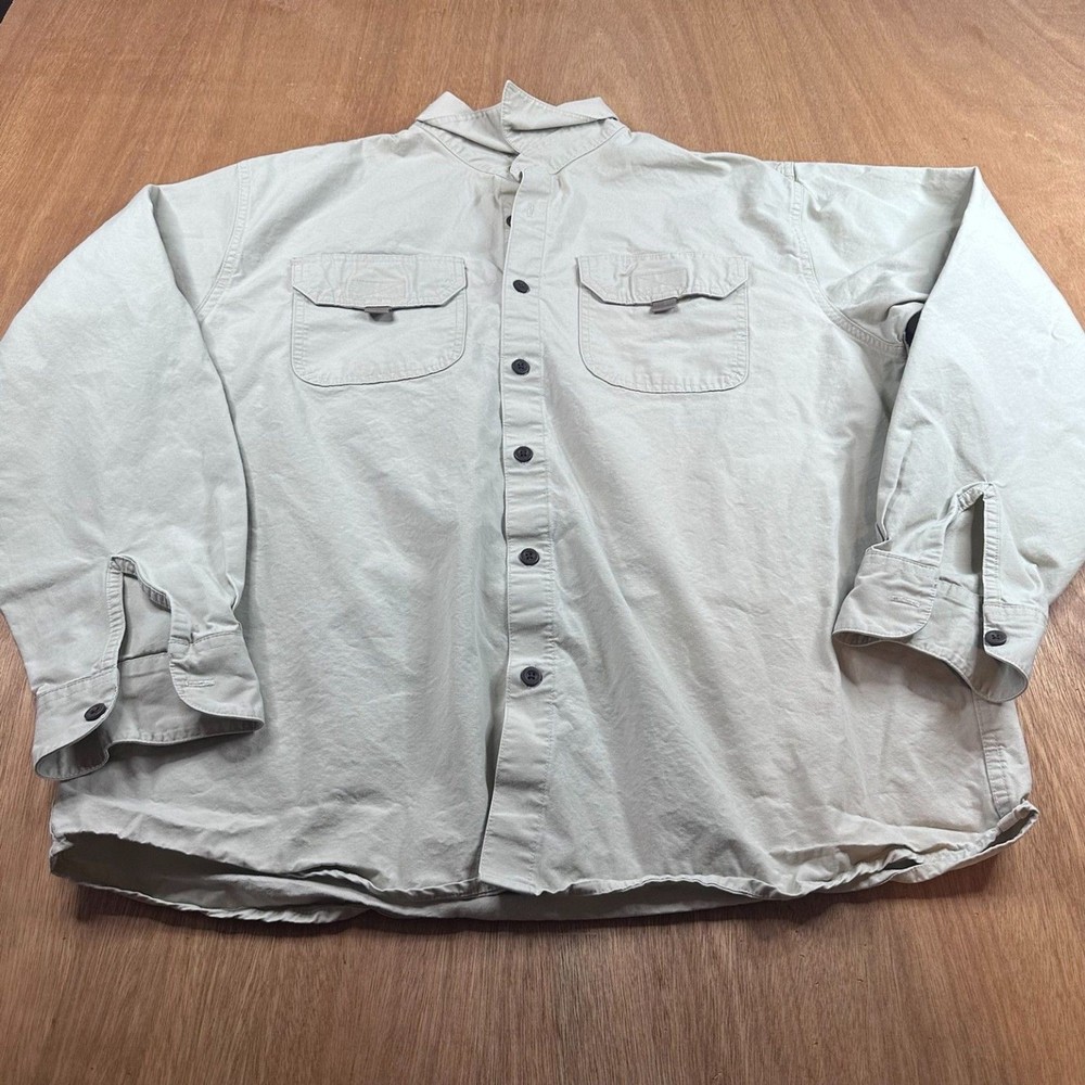 Wrangler Utility Button Shirt Mens Large Tan Cotton Workwear Outdoor