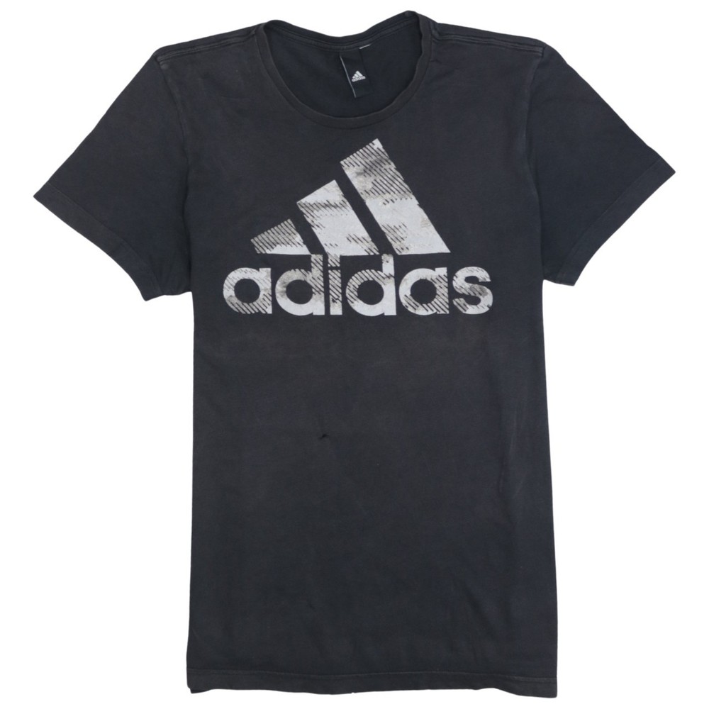 Adidas Mens T Shirt Black Cotton Faded Printed Trefoil Logo Graphic Top M