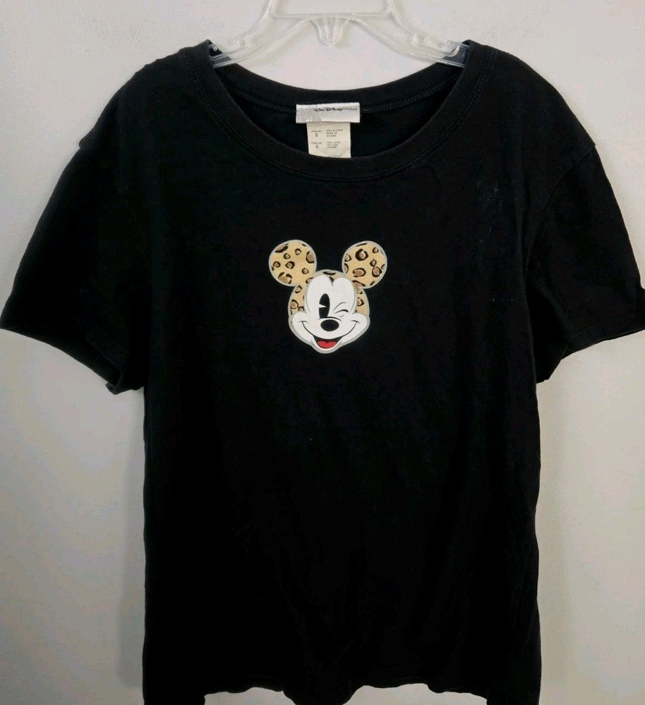 Walt Disney World Mickey Mouse Leopard Print Face Women’s Black T Shirt Size L