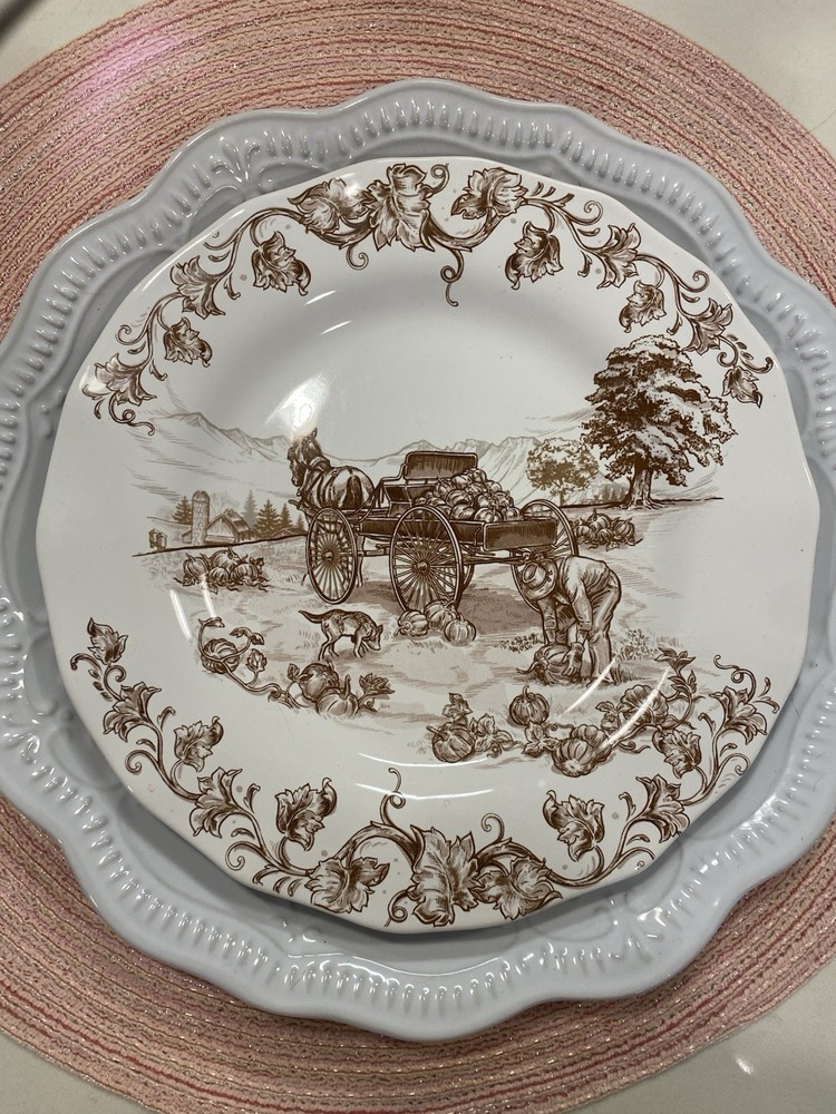Discontinued Pier 1 Harvest Village Salad Plate Horse Scene From Hobby Lobby