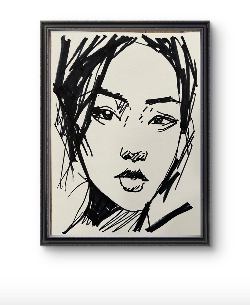 Original Abstract Girl Portrait Painting 9x12 paper Modern Wall Art Home Decor