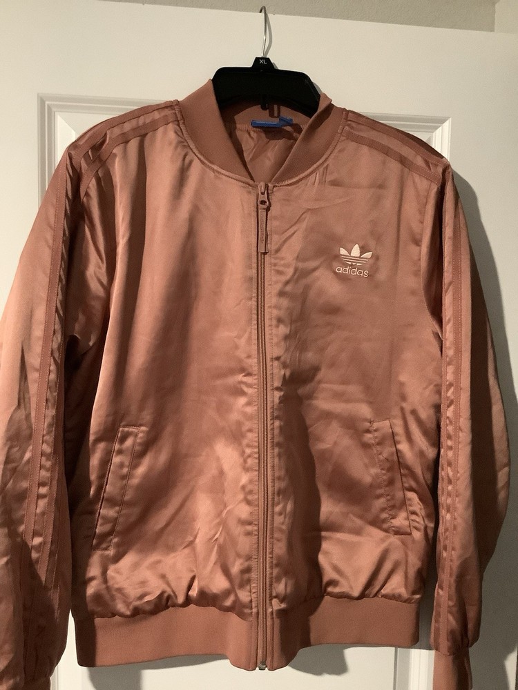Ladies Adidas Originals Pink Rose Gold Puffer Bomber Jacket Size Medium