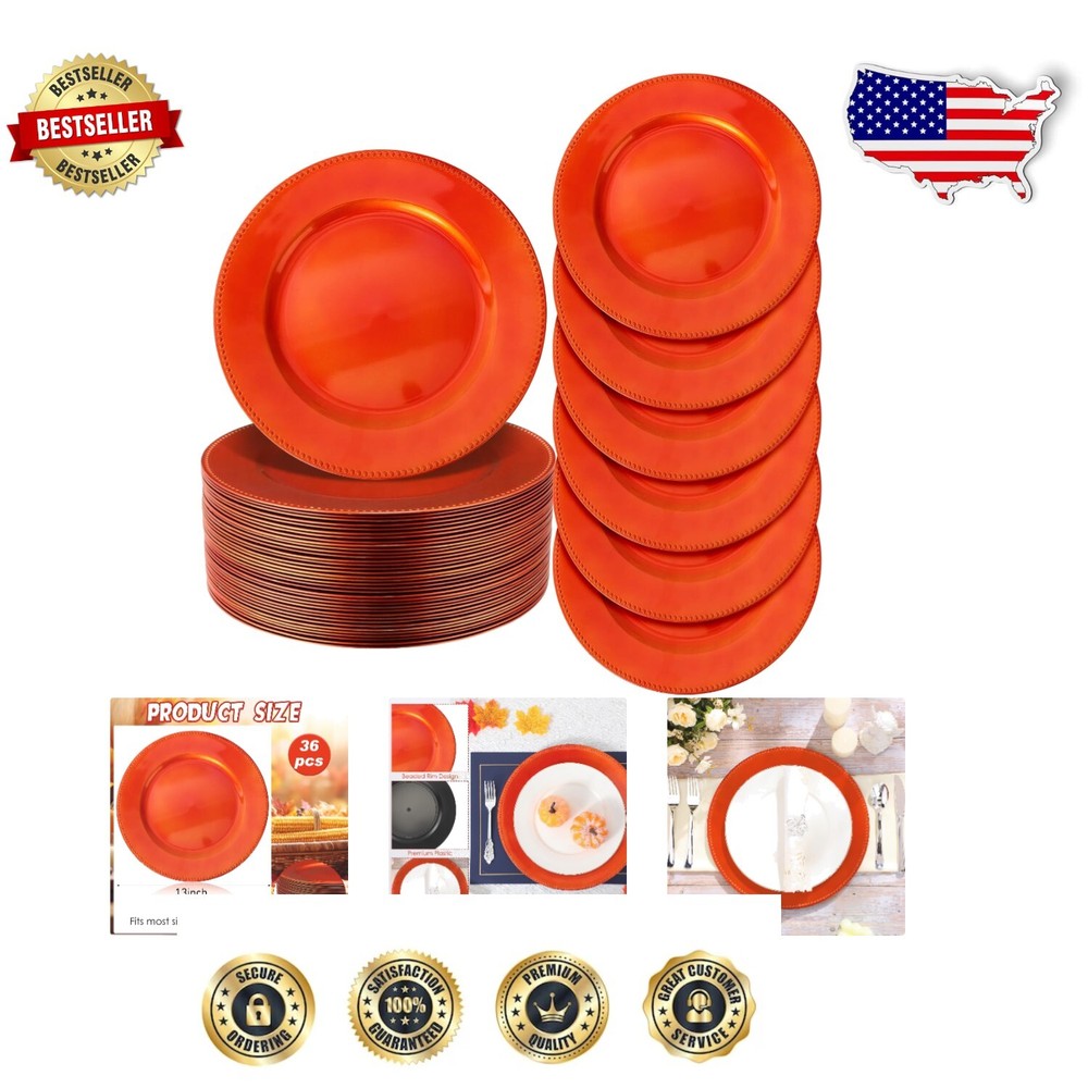 Reusable Orange Beaded Dinner Charger Plates Set of 36 – 13-Inch Elegance