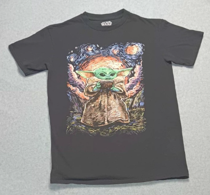 Star Wars Short Sleeve Graphic Tee Mens Size Small Black Starry Night Baby Yoda