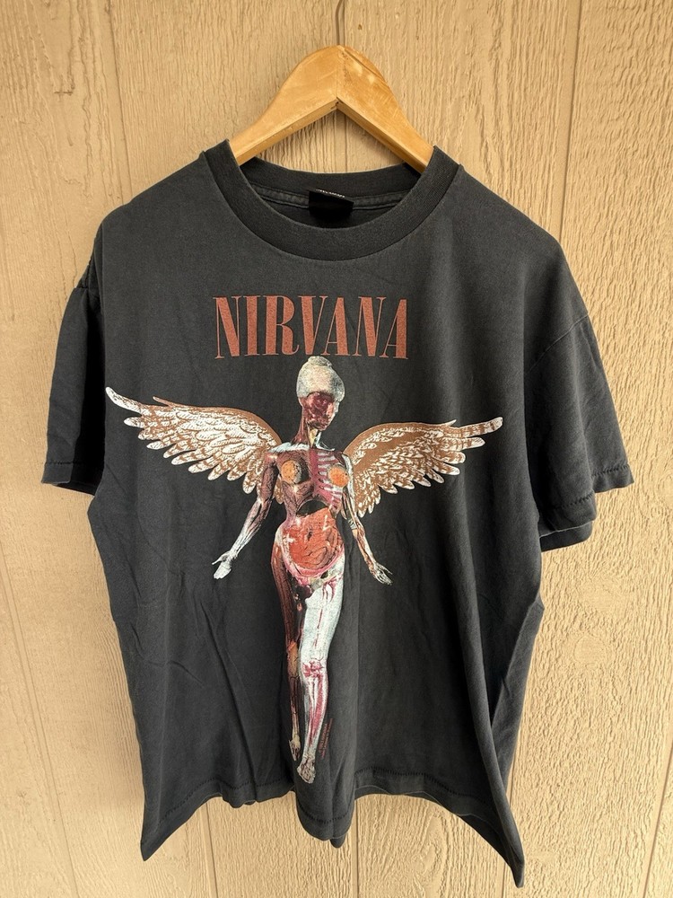 Nirvana In Utero Single Stitch Band T Shirt Size L Kurt Cobain 90s REPRINT