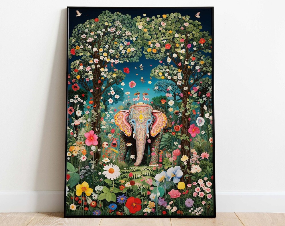 Indian Elephant Art Nature Poster Prints Living Room Decor Printable Indian