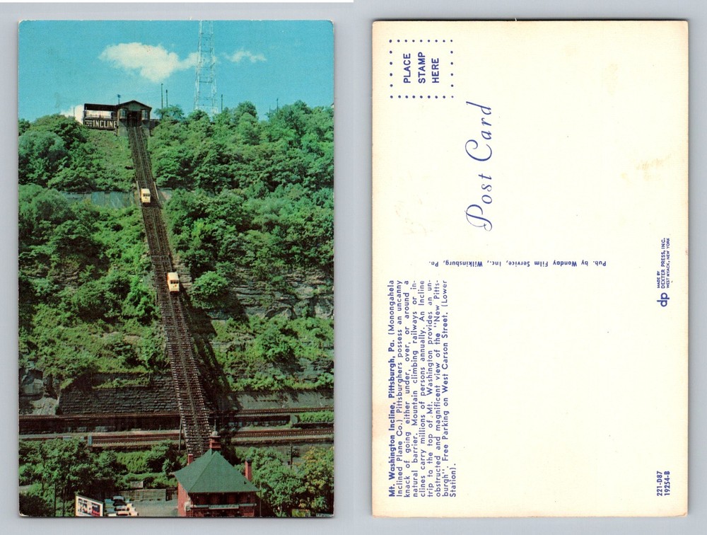 Pittsburgh, PA-Pennsylvania, Mt Washington Incline Railway Cars Vintage Postcard