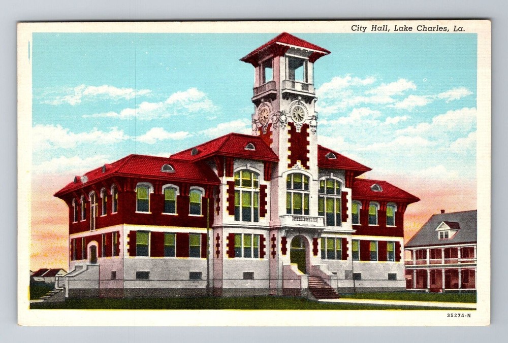 Lake Charles LA-Louisiana, City Hall, Antique Vintage Souvenir Postcard