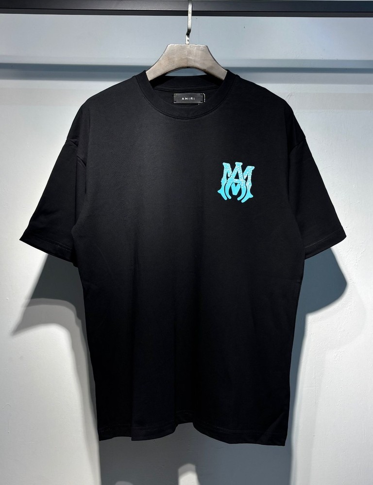 Amiri Black T Shirt Men’s Short Sleeve Blue logo Size L