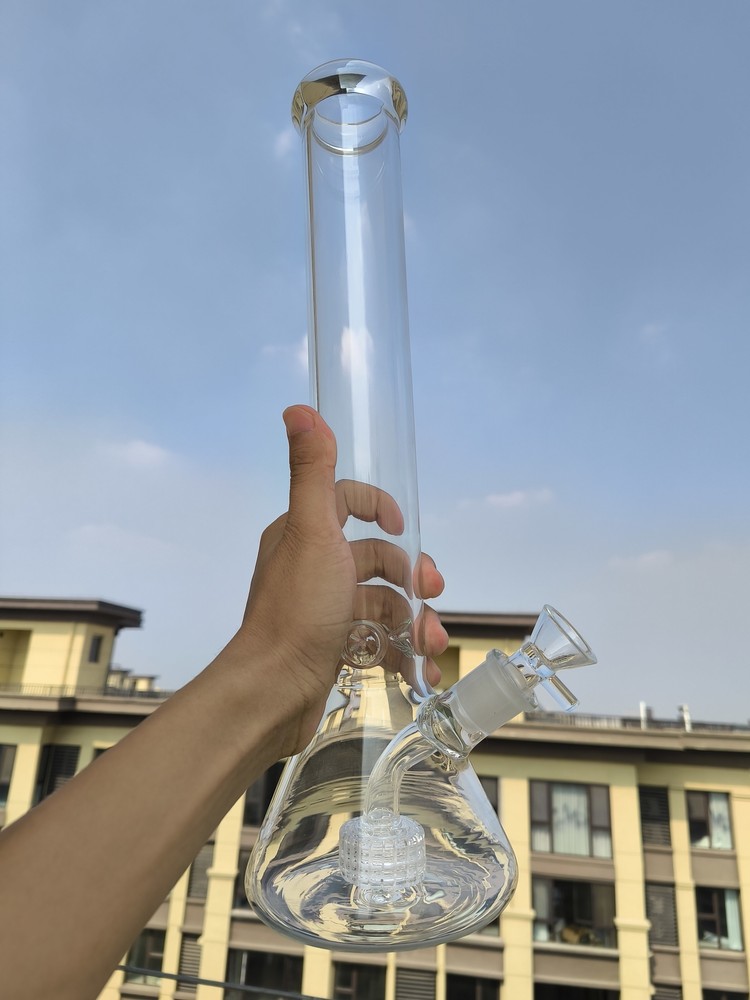 Glass Bongs Heavy Clear Smoking Hookah Tornado Bubble Water Pipes 18mm Bowl 15IN