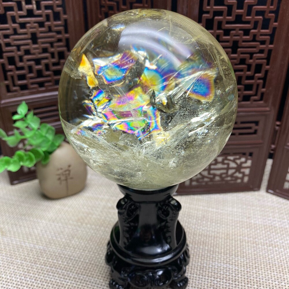 2.4LB Natural Citrine Sphere with Clear Quartz Crystal Ball for Reiki Healing 94mm Energy Stone