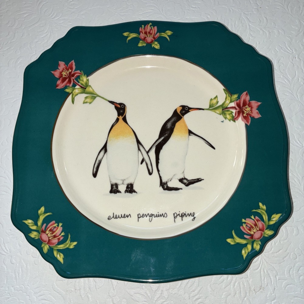 Anthropologie Lou Rota 12 Days of Christmas 11 Penguins Piping 9” Plate
