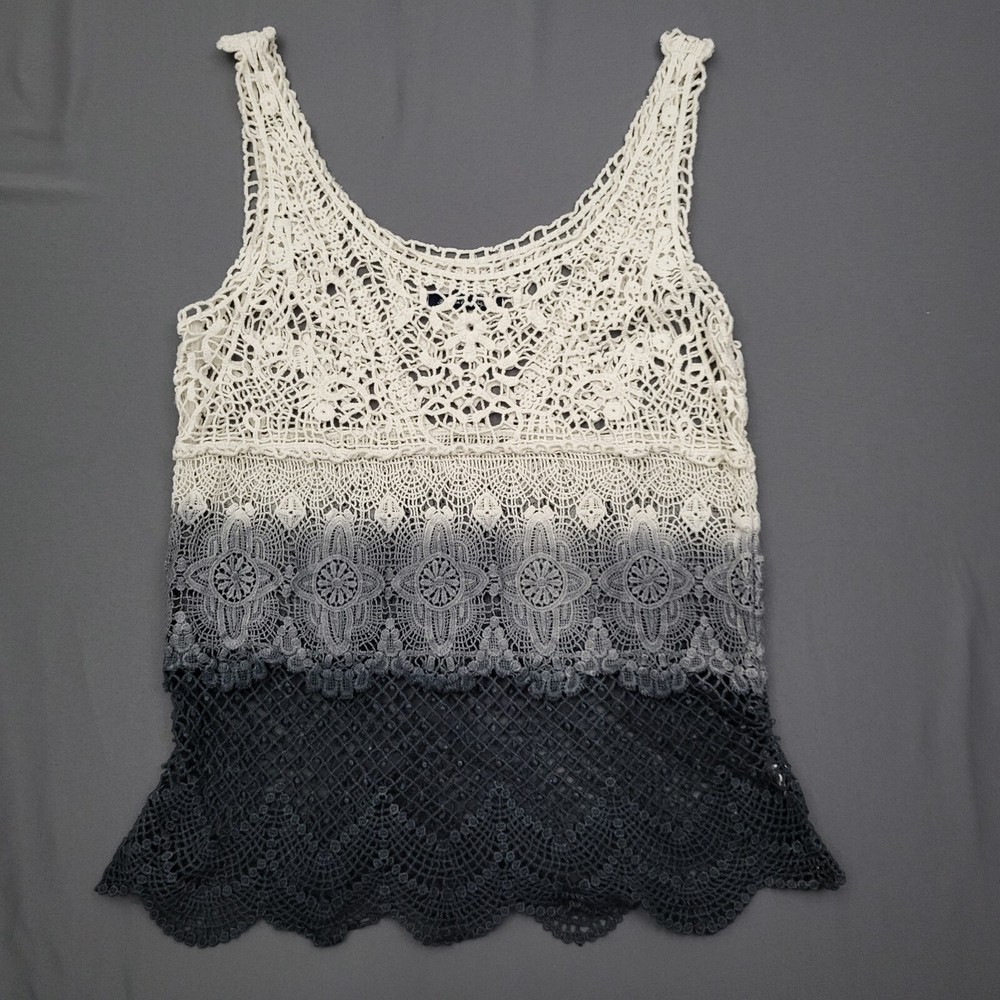 American Eagle Shirt Womens XS Sleeveless Tank Sheer Crochet Pullover Ombre Gray