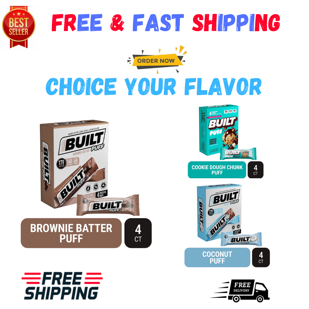 Built Bar Protein Gluten Free Double Chocolate Bars 4 Ct Box [ Select Flavor]