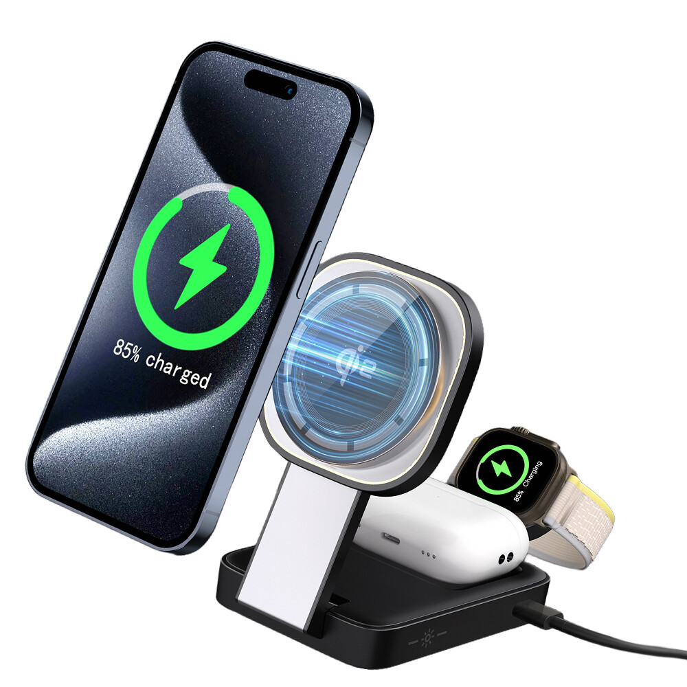 3 In 1 Magnetic Wireless Charger Station Dock For IOS Watch iPhone 16 15 14 13