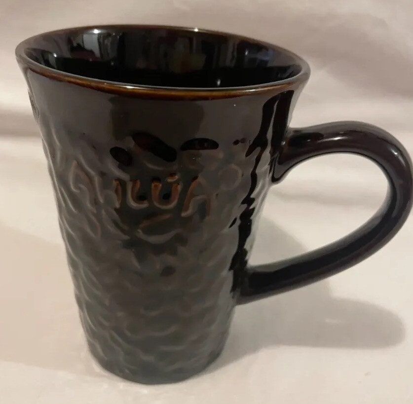 Kahlua Coffee Mug Dark Brown Ceramic Embossed Beans