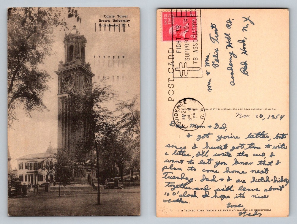 Providence, RI-Rhode Island, Carrie Tower Brown University Vintage Postcard