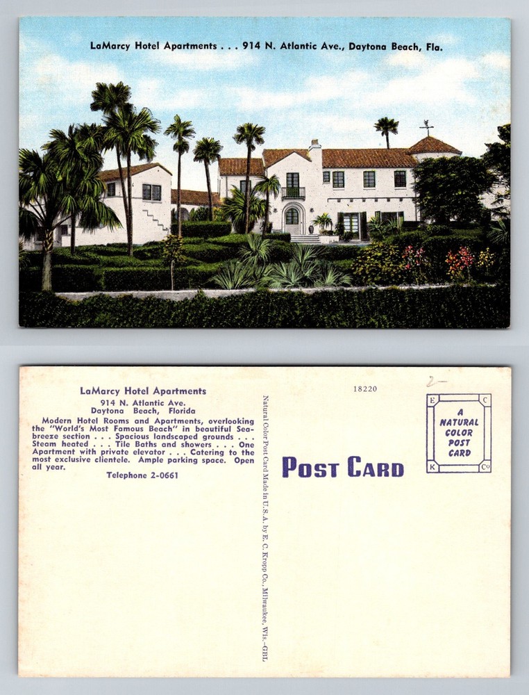 Daytona Beach, FL-Florida, LaMarcy Hotel Apartments Grounds Vintage Postcard