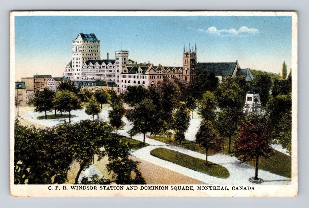 Montreal Quebec-Canada, Windsor Station And Dominion Square, Vintage Postcard