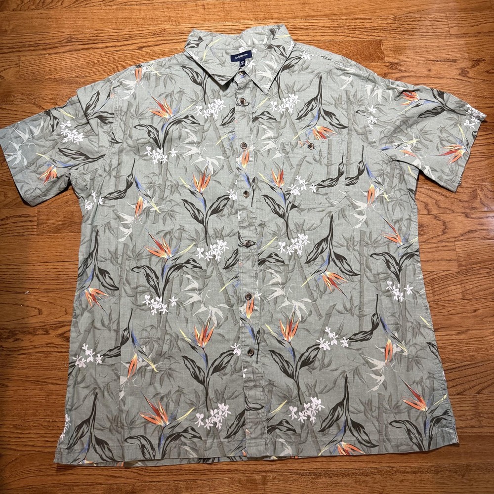 Croft & Barrow Shirt Mens 2XL Green Floral Hawaiian Short Sleeve Button Casual