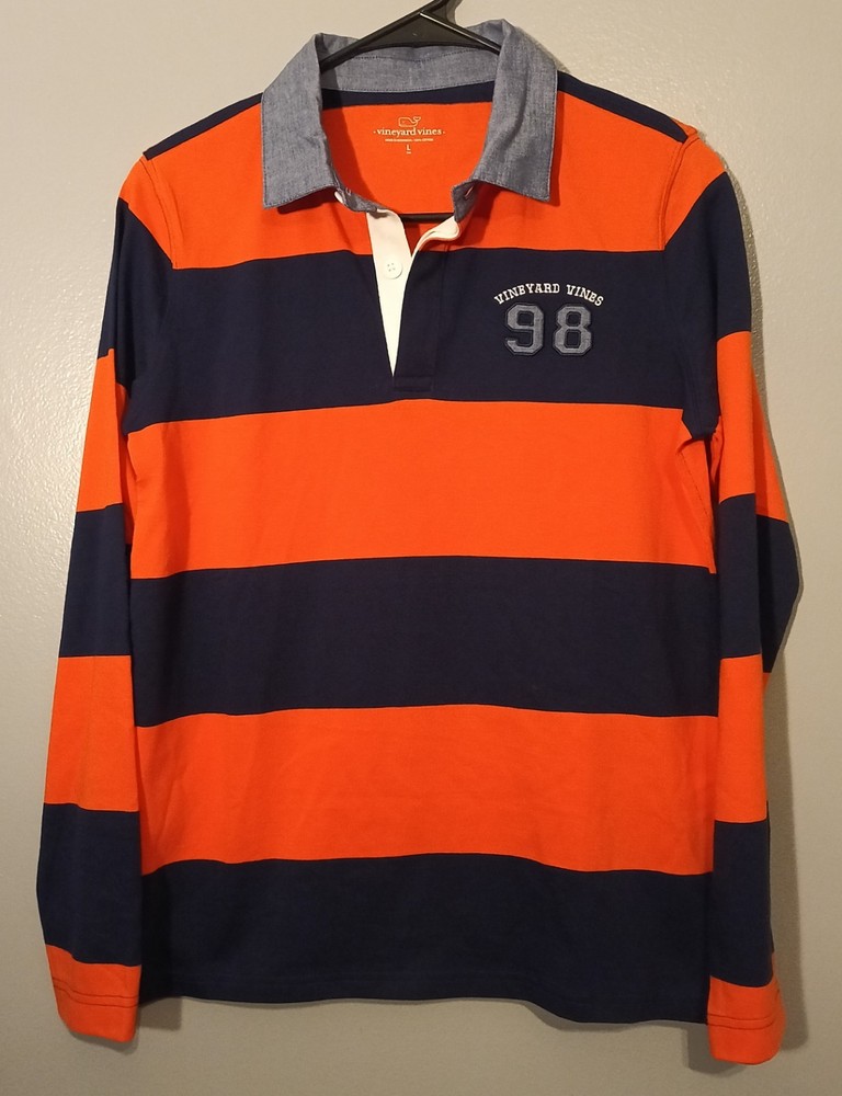 Vinyard Vines Boys Rugby Striped Long Sleeve Polo Shirt Size Large (16)