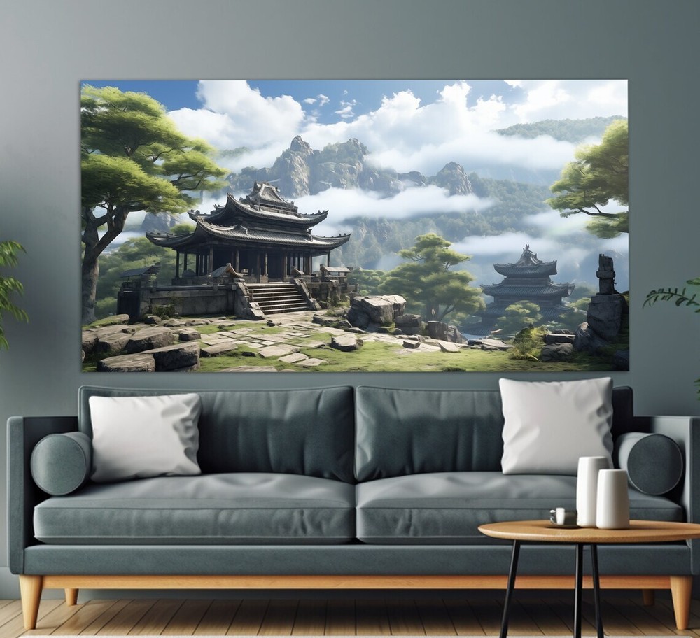 Ancient Buddhist Temple in Mountains Wall Art Canvas Unframed Print Art