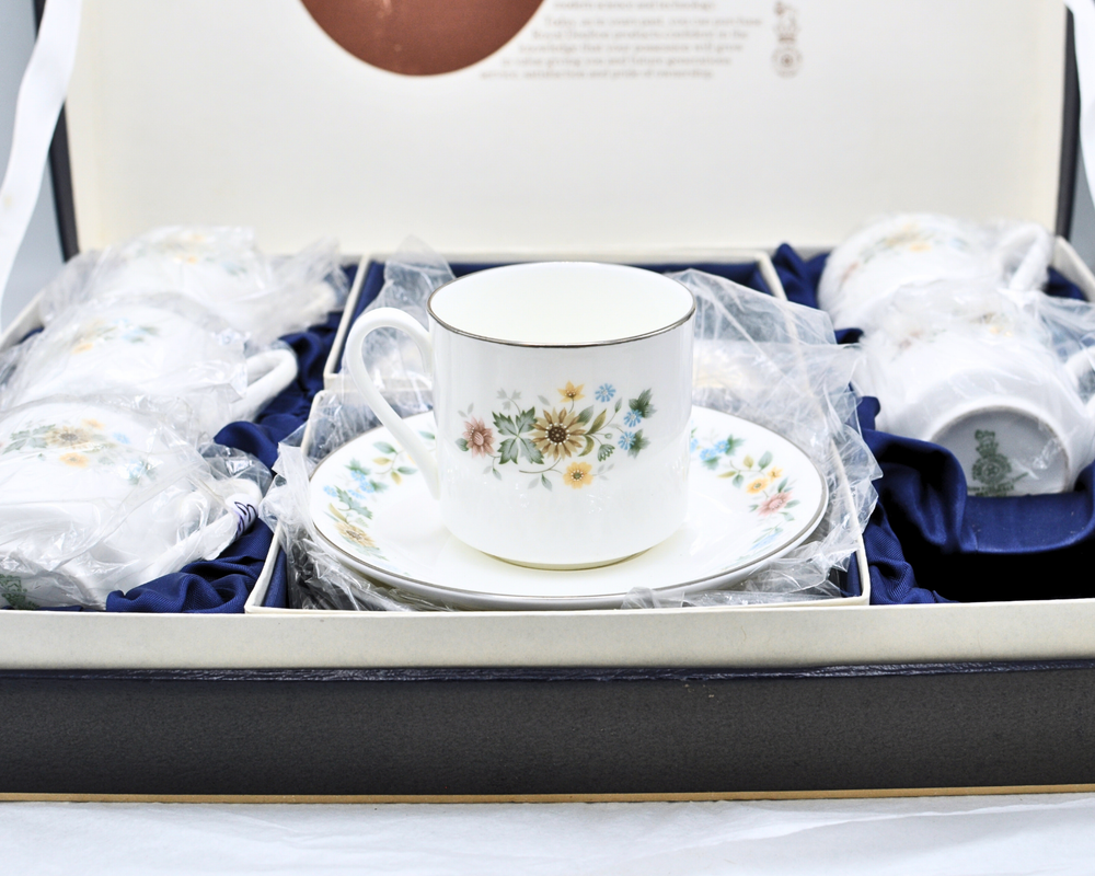 Royal Doulton Pastorale Coffee Cups & Saucers Set - New Old Stock BOXED