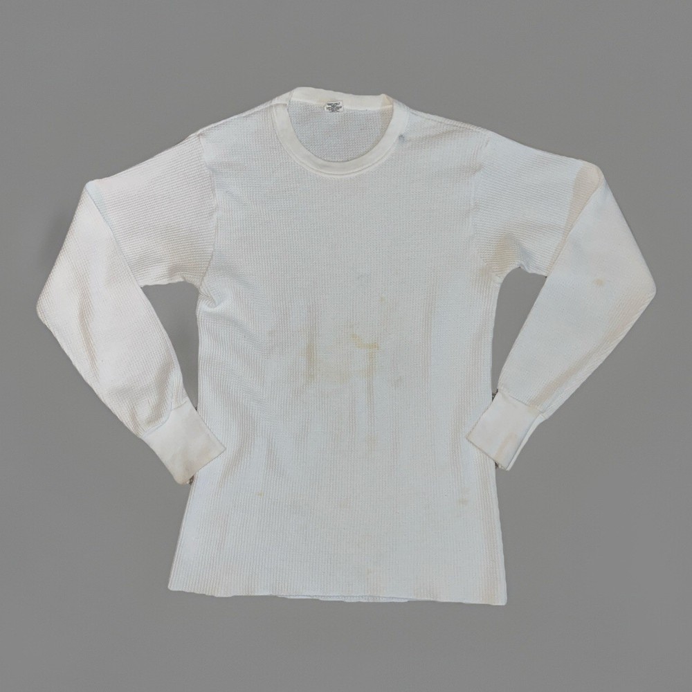 Vintage 70s 80s Hanes Thermal Long Sleeve Shirt Size M White Waffle Knit USA
