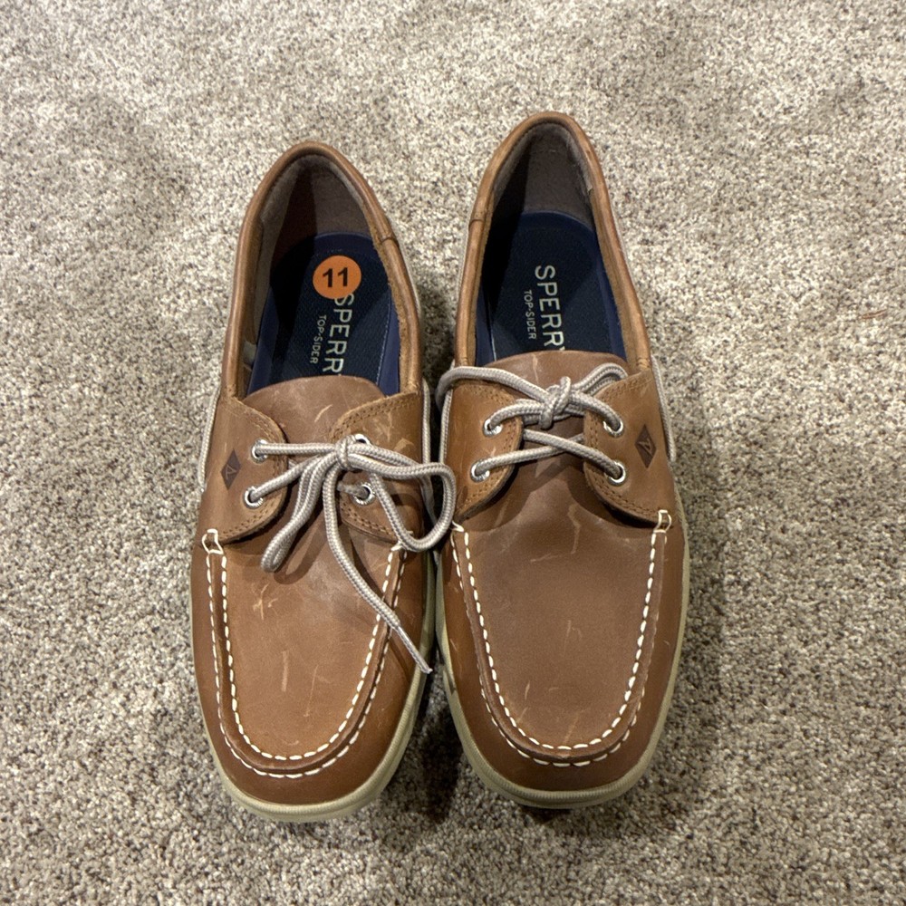 Sperry Top-Sider Men’s Brown Leather Lace-Up Boat Shoes US 11 Rubber Sole