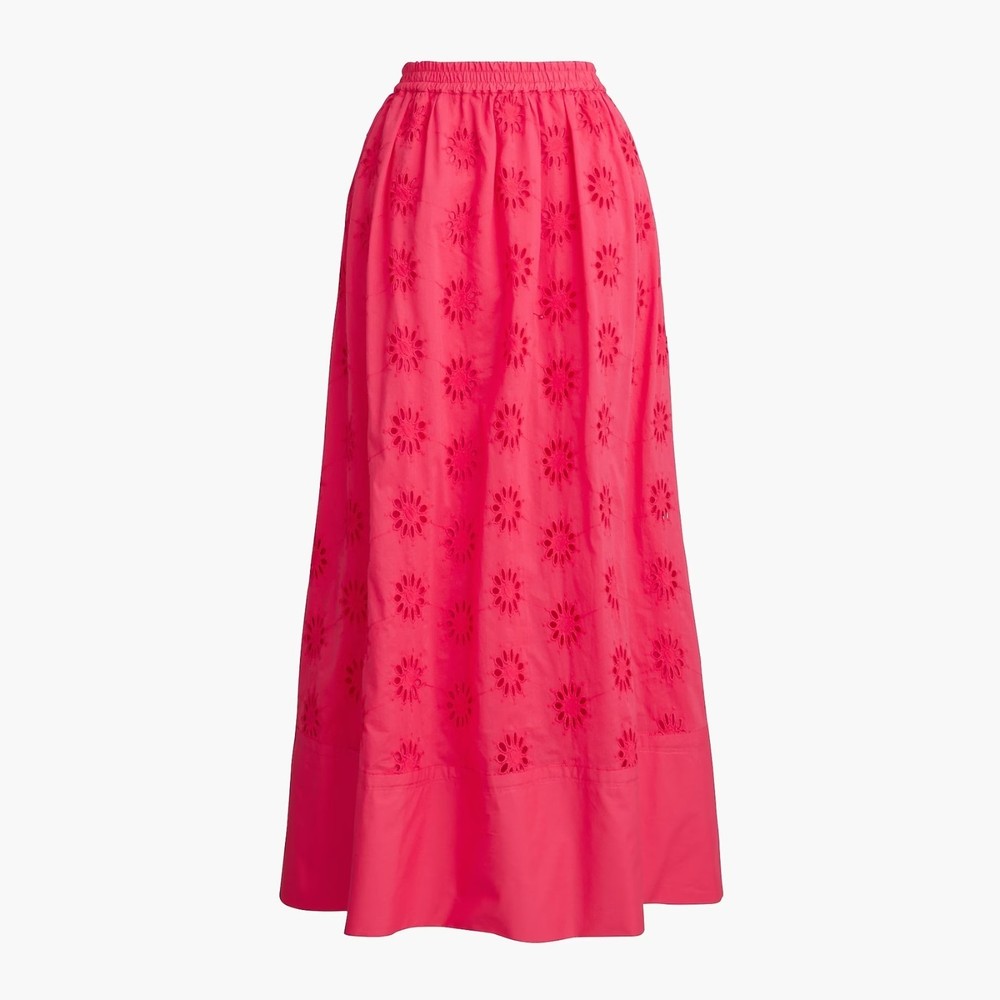 J Crew Womens Pink Floral Eyelet Midi Skirt Size XL Boho Summer Festival