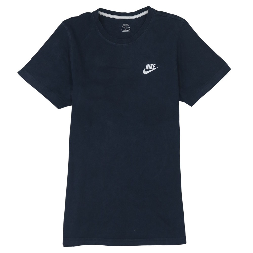 Nike Womens T Shirt Navy Blue Cotton Embroidered Chest Swoosh Sports Logo Tee S