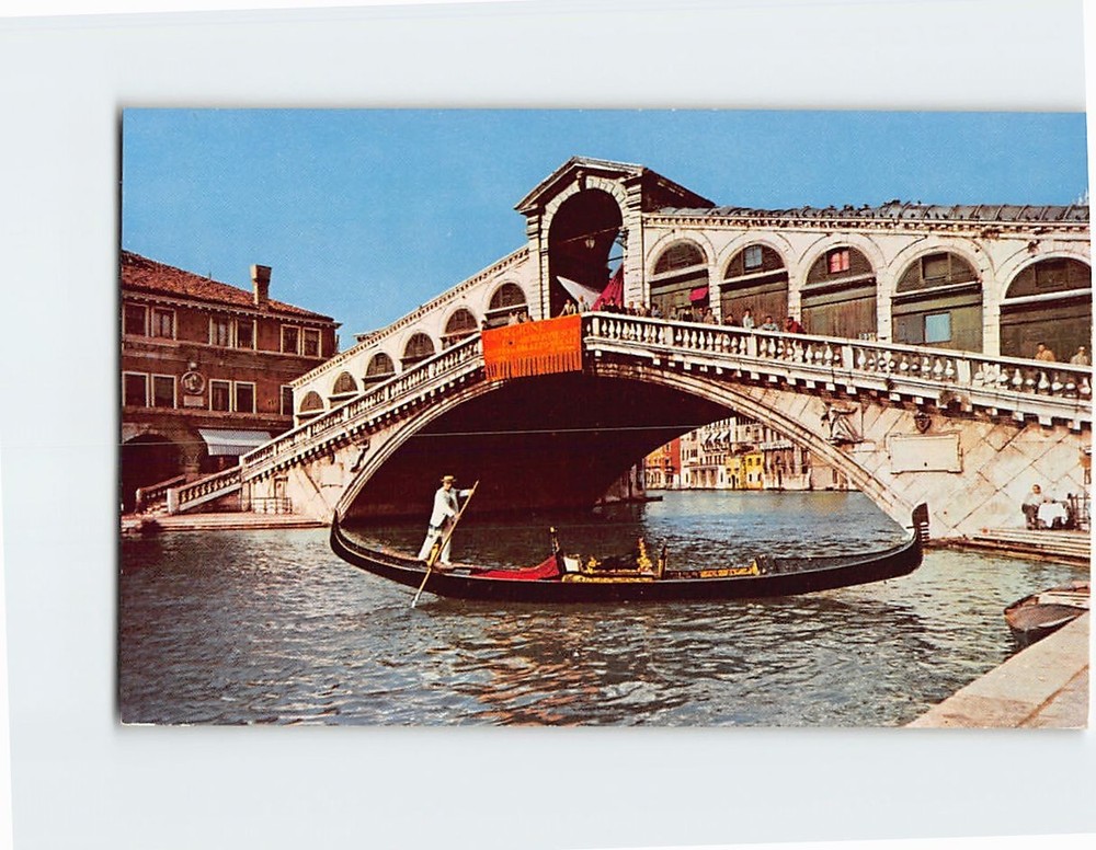 Postcard Rialto Bridge & Gondola Venice Italy