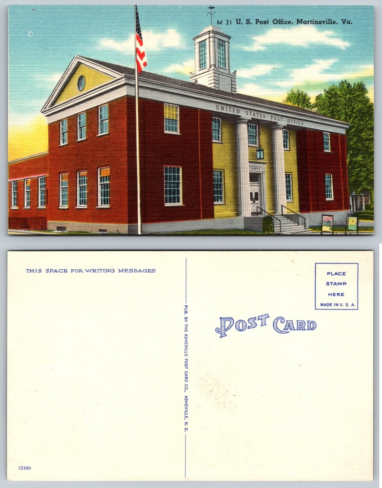 US Post Office Martinsville Va Postcard