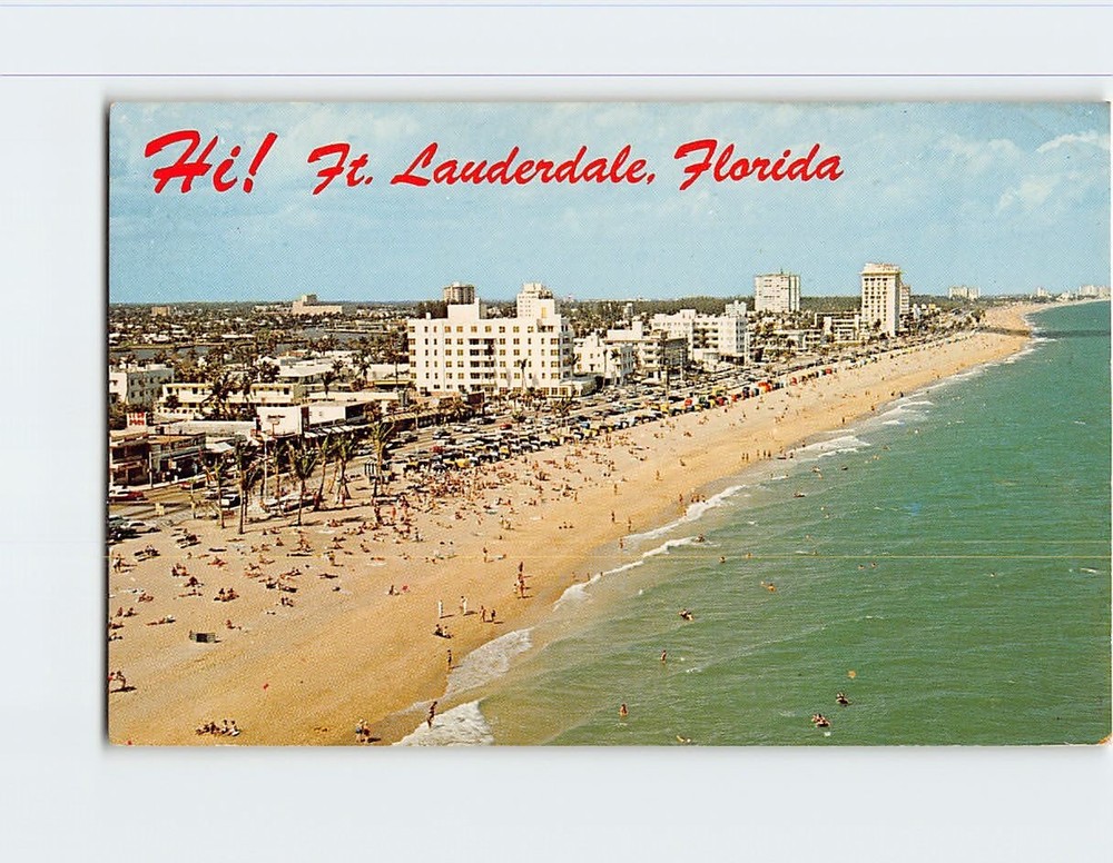 Postcard Aerial View Public Beach Fort Lauderdale Florida USA
